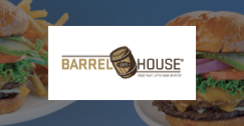 Barrel House logo with burgers and fries