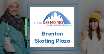 Two girls in cold weather gear excited to skate at the City of Des Moines Brenton Skating Plaza