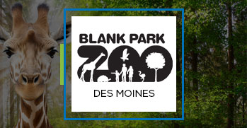 Blank Park Zoo, BOGO passes graphic featuring zoo animals and des Moines logo