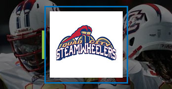 Football players over Quad City Steamwheelers football logo